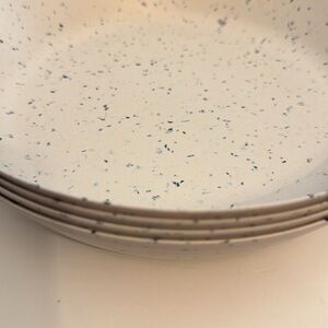 Naturally Danny Seo bamboo Melamine blue speckled salad pasta bowls plates 9” 4